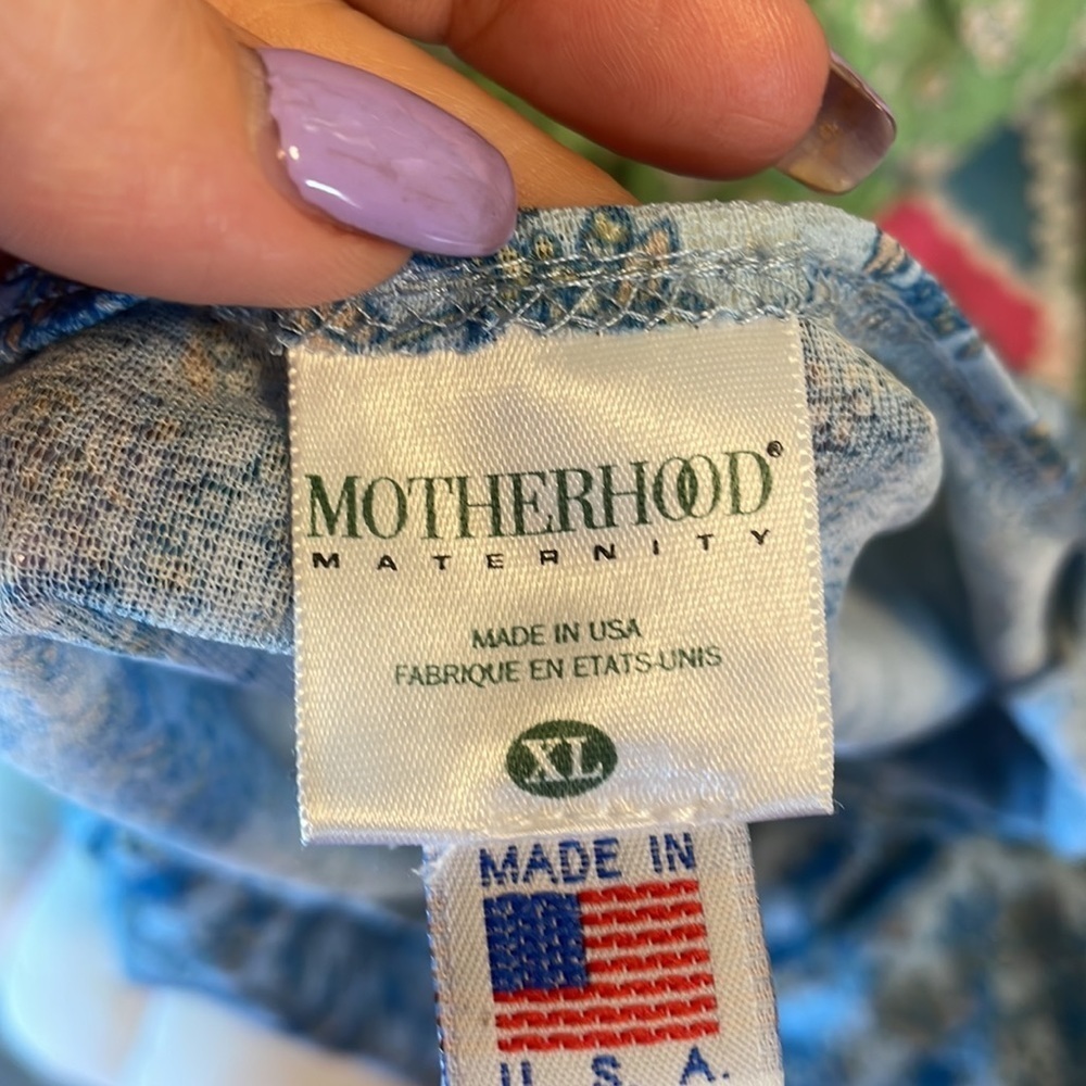 Motherhood maternity garden blue floral top semi sheer flutter short sleeve Lrg - Picture 7 of 11